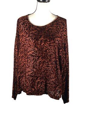Burnout Velvet Long Sleeve Top rust orange Brown & Black By Yee Taylor M boho